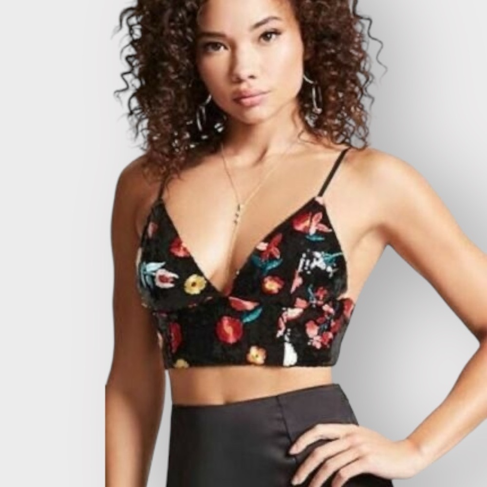 FOREVER 21 Sequin Floral Embroidered Bra Top (Sz S)